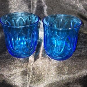 Vintage 70/80's Anchor Hocking Glasses~Colonial Tulip~Lasar Blue~8 Oz~Rocks
